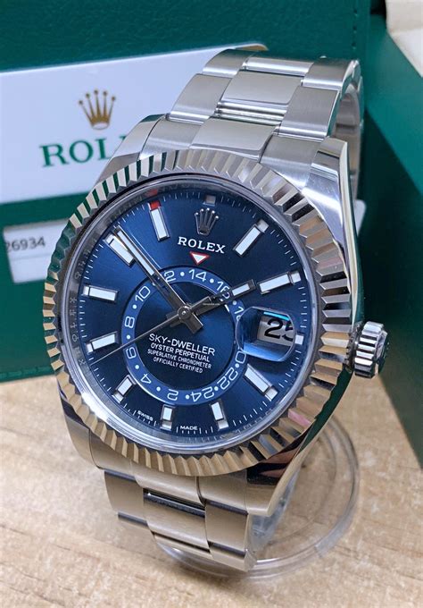 rolex sky dweller stainless steel white gold blue dial|rolex sky dweller functions.